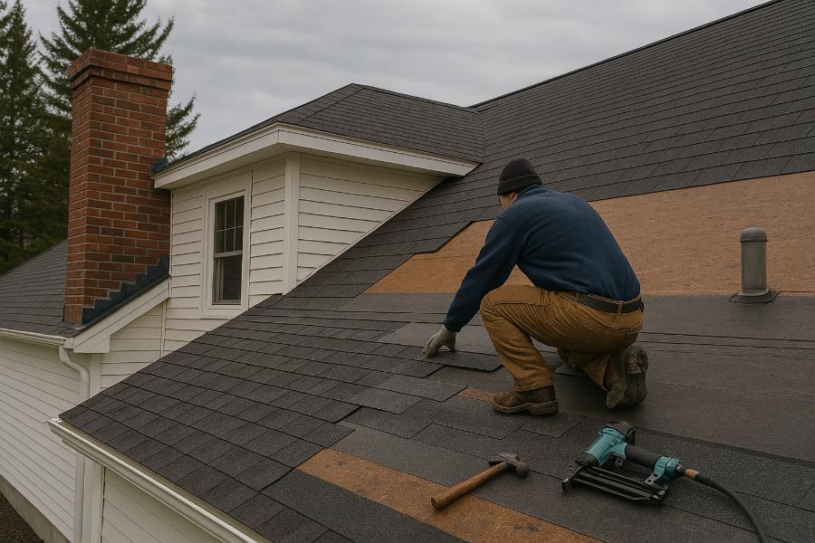 new roof install maine a roofer installing a new roof